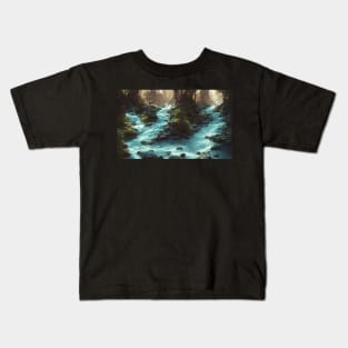 Vintage Mountain River Landscape Kids T-Shirt